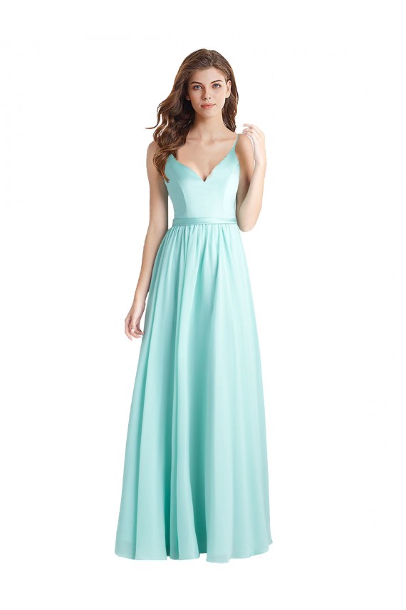 V-Back Soft Chiffon & Satin V-Neck Long Sleeveless Bridesmaid Dress Southampton