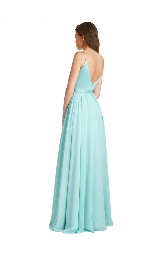 V-Back Soft Chiffon & Satin V-Neck Long Sleeveless Bridesmaid Dress Southampton