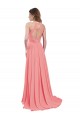 Open Back Watermelon Chiffon Halter Neck Long Sleeveless Bridesmaid Dress / Evening Dress Southampton