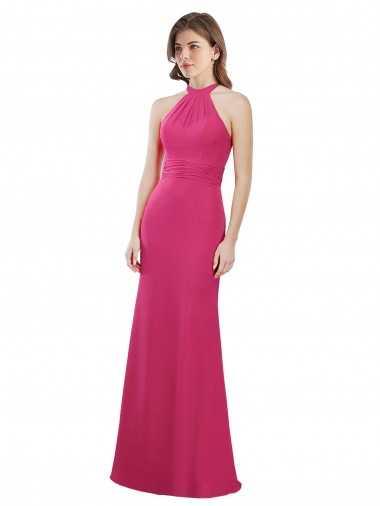 Open Back Ruby Soft Chiffon Halter Neck Long Sleeveless Bridesmaid Dress Southampton
