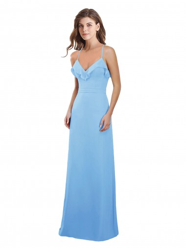 Keyhole Back Periwinkle Soft Chiffon Spaghetti Straps Long Sleeveless Bridesmaid Dress Southampton