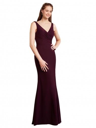 V-Back Burgundy Gold Soft Chiffon V-Neck Long Sleeveless Bridesmaid Dress Southampton