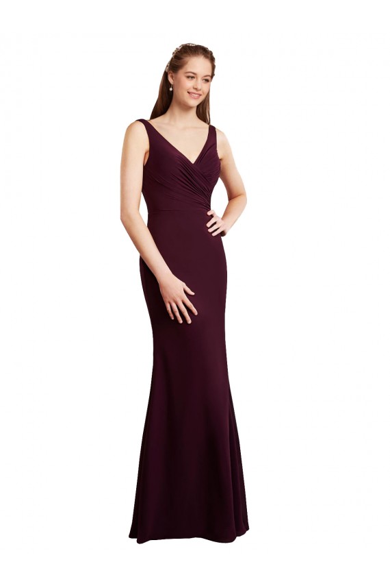V-Back Burgundy Gold Soft Chiffon V-Neck Long Sleeveless Bridesmaid Dress Southampton