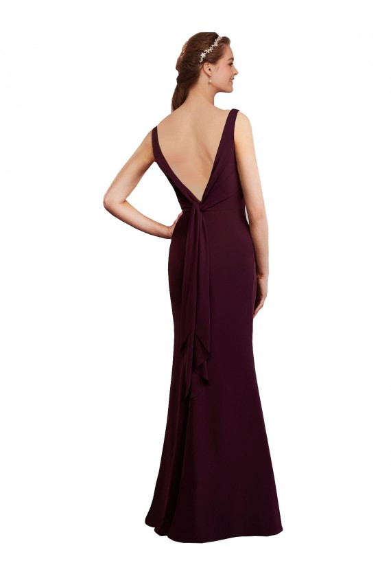 V-Back Burgundy Gold Soft Chiffon V-Neck Long Sleeveless Bridesmaid Dress Southampton