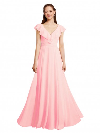 V-Back Chiffon V-Neck Long Cap Sleeves Bridesmaid Dress / Evening Gowns Southampton