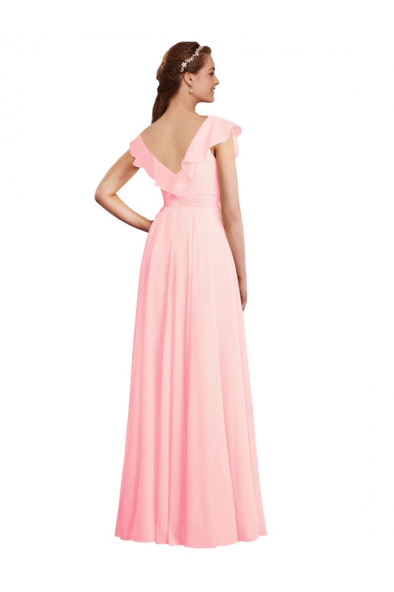 V-Back Chiffon V-Neck Long Cap Sleeves Bridesmaid Dress / Evening Gowns Southampton