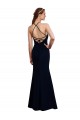 Open Back Dark Navy Soft Chiffon Halter Neck Long Sleeveless Bridesmaid Dress Southampton