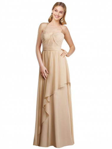 Open Back Champagne Soft Chiffon Spaghetti Straps Long Sleeveless Bridesmaid Dress Southampton