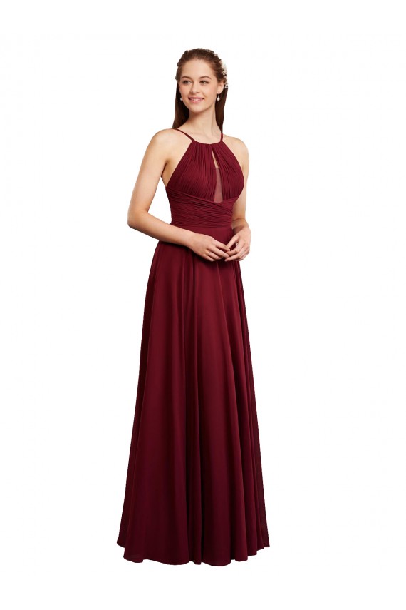 Open Back Burgundy Chiffon Spaghetti Straps Long Sleeveless Bridesmaid Dress / Evening Dress Southampton