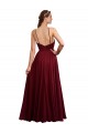 Open Back Burgundy Chiffon Spaghetti Straps Long Sleeveless Bridesmaid Dress / Evening Dress Southampton