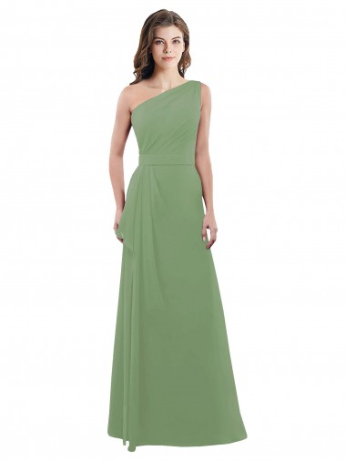Seagrass Soft Chiffon One Shoulder Long Sleeveless Bridesmaid Dress Southampton