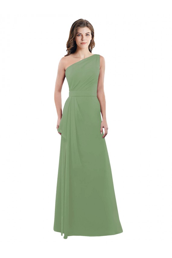 Seagrass Soft Chiffon One Shoulder Long Sleeveless Bridesmaid Dress Southampton
