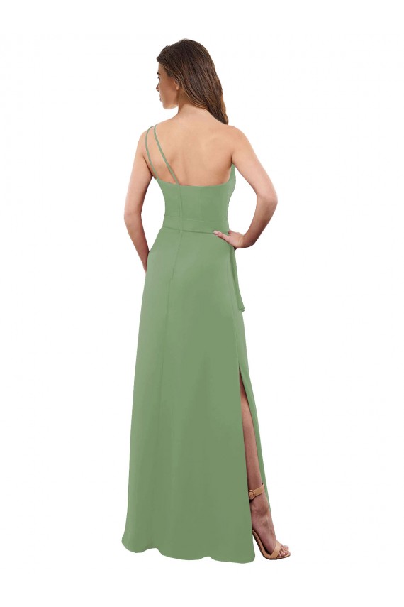 Seagrass Soft Chiffon One Shoulder Long Sleeveless Bridesmaid Dress Southampton