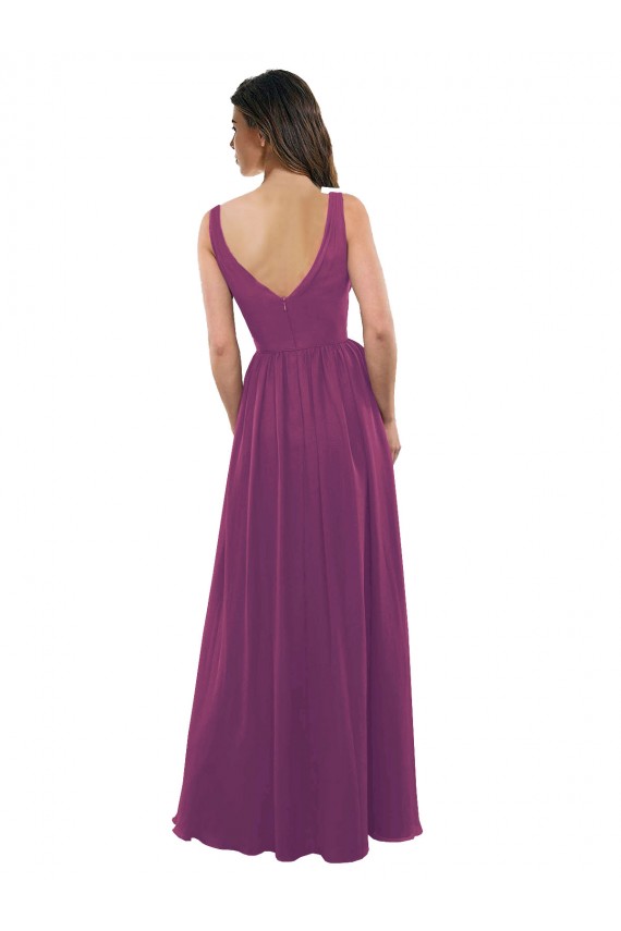 V-Back Wild Berry Soft Chiffon V-Neck Long Sleeveless Bridesmaid Dress Southampton
