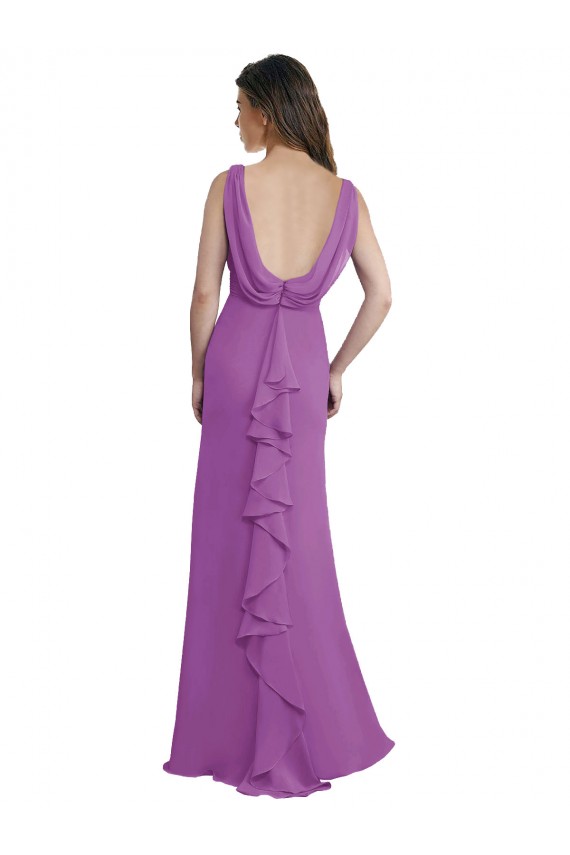Low Back Dahlia Soft Chiffon V-Neck Long Sleeveless Bridesmaid Dress Southampton