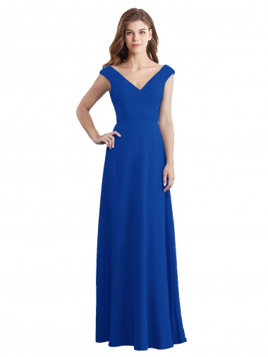 Royal Blue Chiffon V-Neck Long Sleeveless Bridesmaid Dress / Evening Dress Southampton