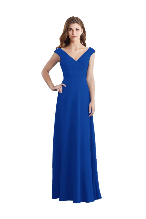 Royal Blue Chiffon V-Neck Long Sleeveless Bridesmaid Dress / Evening Dress Southampton
