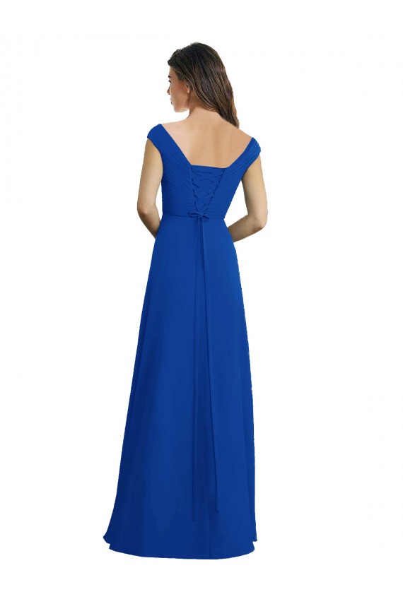 Royal Blue Chiffon V-Neck Long Sleeveless Bridesmaid Dress / Evening Dress Southampton