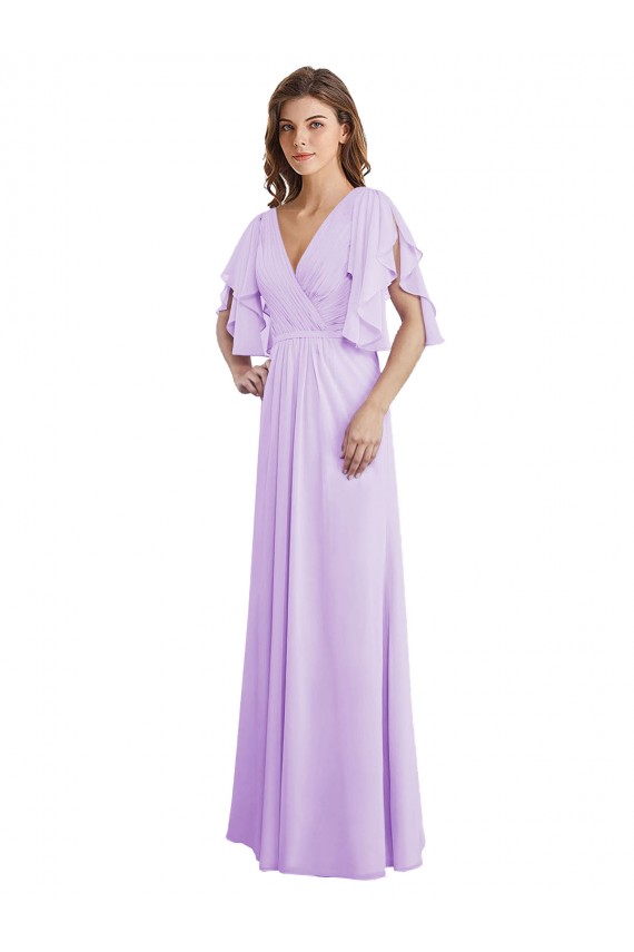 V-Back Soft Chiffon V-Neck Long Split Sleeves Bridesmaid Dress Southampton