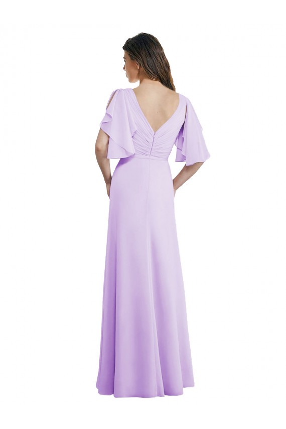 V-Back Soft Chiffon V-Neck Long Split Sleeves Bridesmaid Dress Southampton