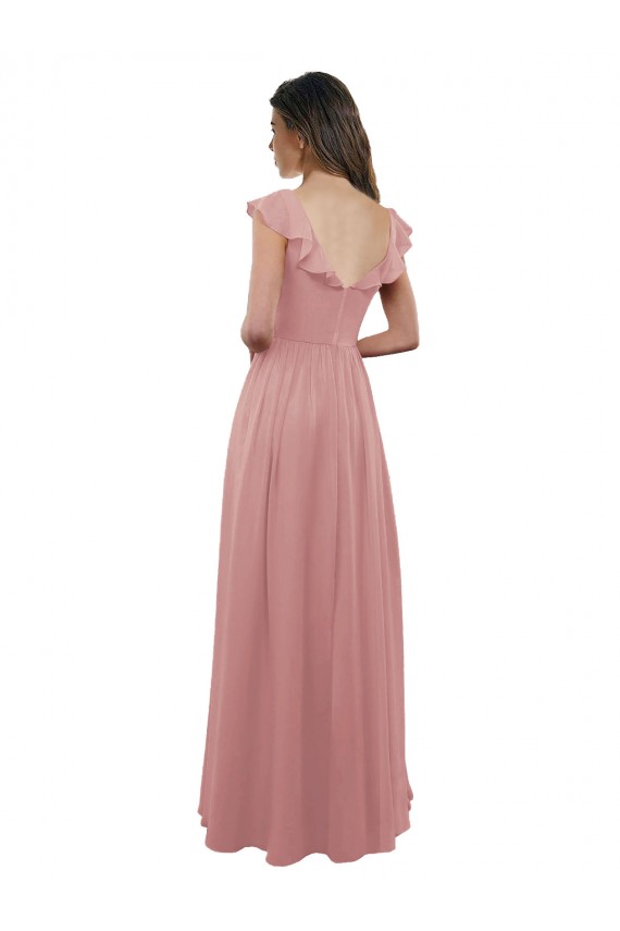 V-Back Dusty Pink Soft Chiffon V-Neck Long Cap Sleeves Bridesmaid Dress Southampton