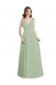 V-Back Smoke Green Soft Chiffon V-Neck Long Sleeveless Formal Dress / Bridesmaid Dress Southampton
