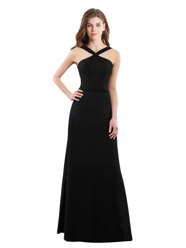 Open Back Black Soft Chiffon Halter Neck Long Sleeveless Bridesmaid Dress Southampton