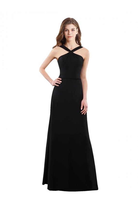 Open Back Black Soft Chiffon Halter Neck Long Sleeveless Bridesmaid Dress Southampton