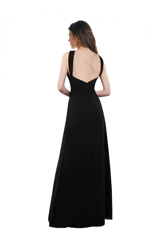 Open Back Black Soft Chiffon Halter Neck Long Sleeveless Bridesmaid Dress Southampton