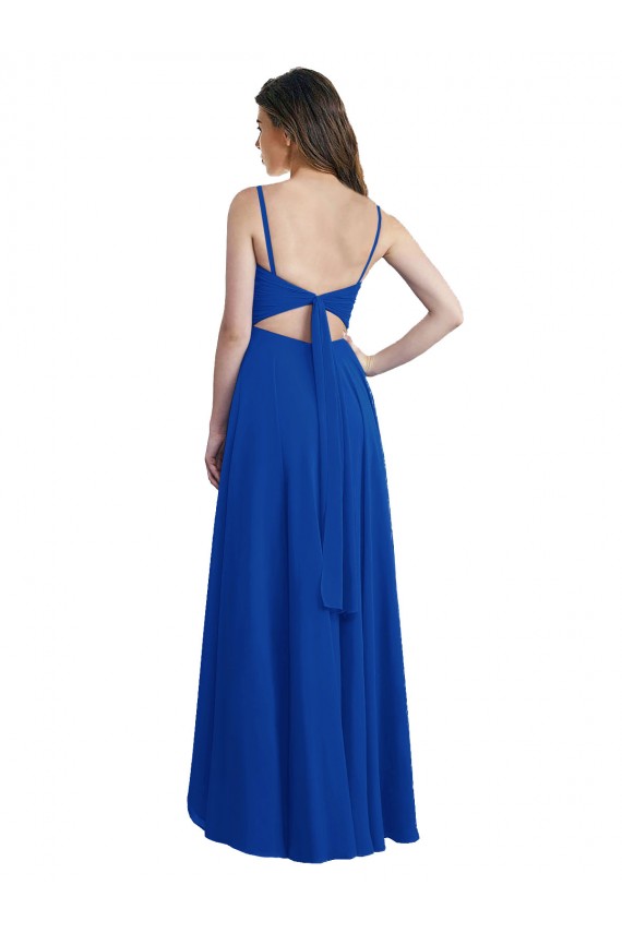Open Back Royal Blue Soft Chiffon Spaghetti Straps Long Sleeveless High Low Bridesmaid Dress Southampton
