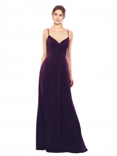 Open Back Grape Soft Chiffon Spaghetti Straps Long Sleeveless Formal Dress / Bridesmaid Dress Southampton