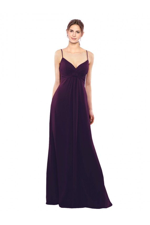 Open Back Grape Soft Chiffon Spaghetti Straps Long Sleeveless Formal Dress / Bridesmaid Dress Southampton
