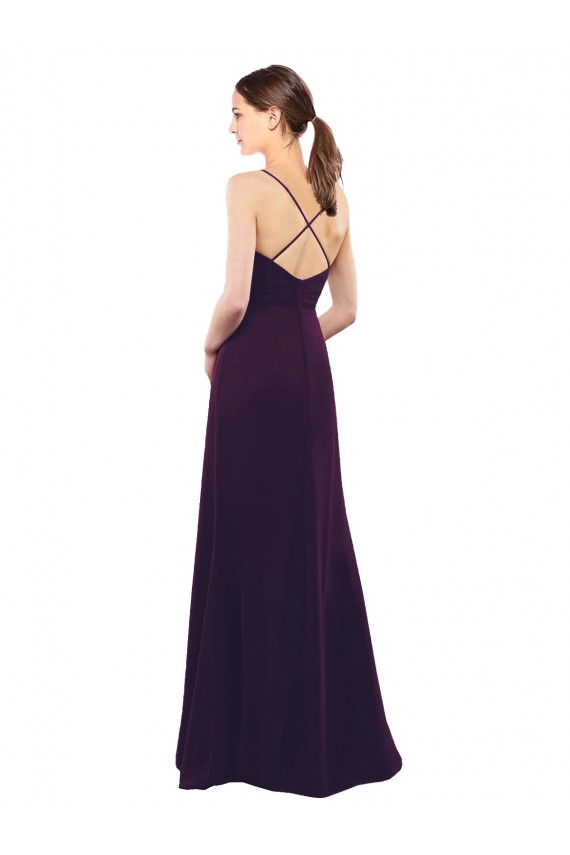 Open Back Grape Soft Chiffon Spaghetti Straps Long Sleeveless Formal Dress / Bridesmaid Dress Southampton