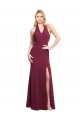 Open Back Burgundy Soft Chiffon Halter Neck Long Sleeveless Bridesmaid Dress Southampton