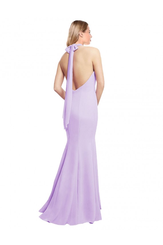 Open Back Burgundy Soft Chiffon Halter Neck Long Sleeveless Bridesmaid Dress Southampton
