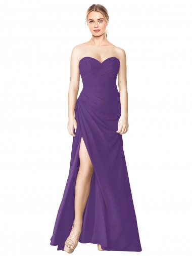 Low Back Plum Purple Soft Chiffon Sweetheart Long Sleeveless Bridesmaid Dress Southampton