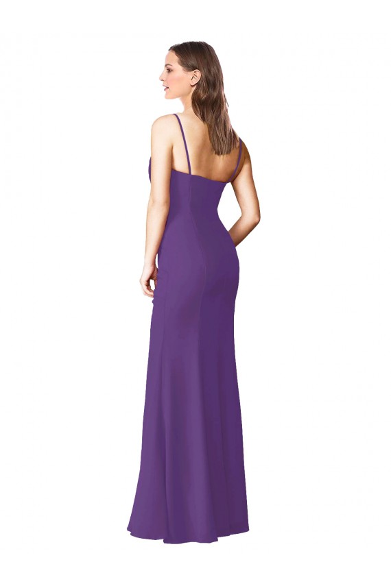 Low Back Plum Purple Soft Chiffon Sweetheart Long Sleeveless Bridesmaid Dress Southampton