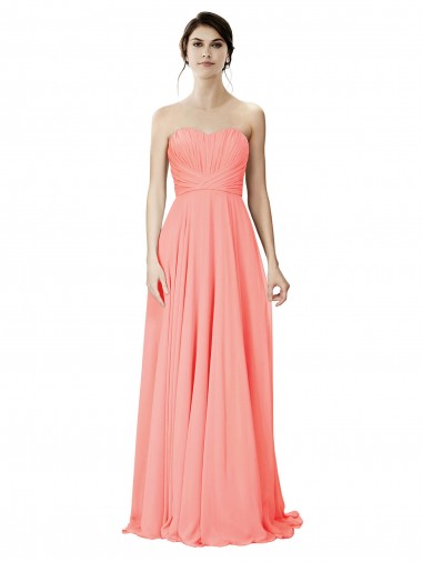 Peach Soft Chiffon Strapless Long Sleeveless Bridesmaid Dress Southampton