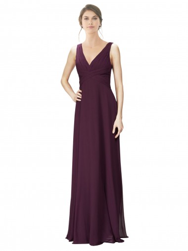 Soft Chiffon & Lace V-Neck Long Sleeveless Bridesmaid Gown Southampton