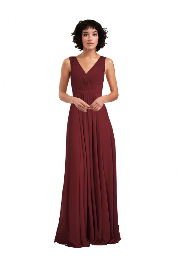 V-Back A-Line Soft Chiffon V-Neck Long Sleeveless Bridesmaid Dress Southampton
