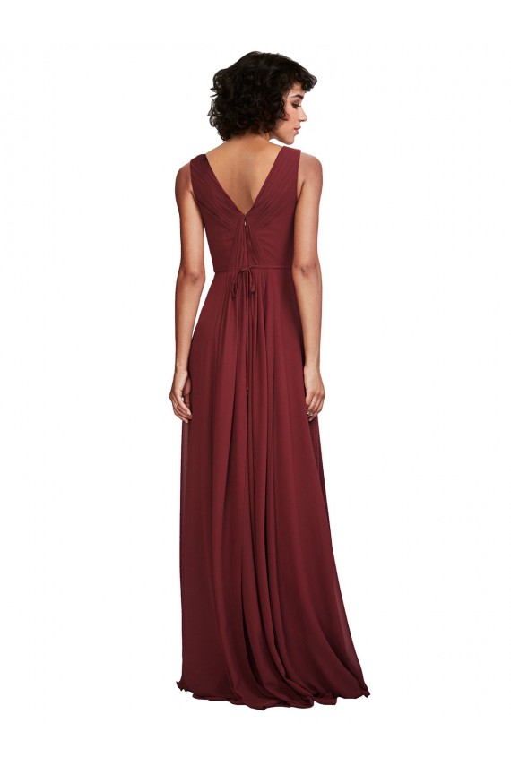 V-Back A-Line Soft Chiffon V-Neck Long Sleeveless Bridesmaid Dress Southampton