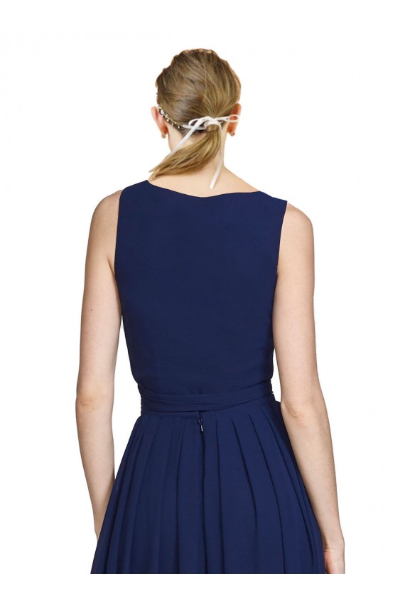 Dark Navy Chiffon V-Neck Long Sleeveless Wedding Party Dress Southampton