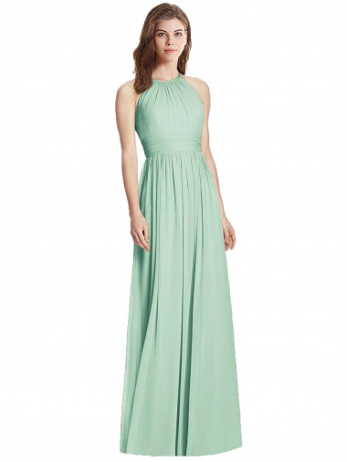 Open Back Mint Green Soft Chiffon Halter Neck Long Sleeveless Semi Formal Evening Dress / Bridesmaid Dress Southampton