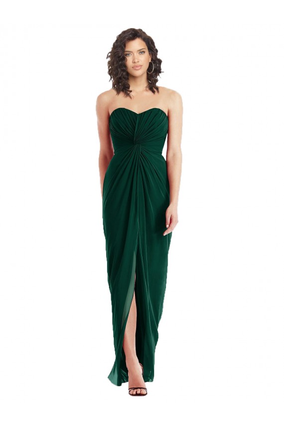 Low Back Ever Green Soft Chiffon Sweetheart Long Sleeveless Bridesmaid Dress Southampton