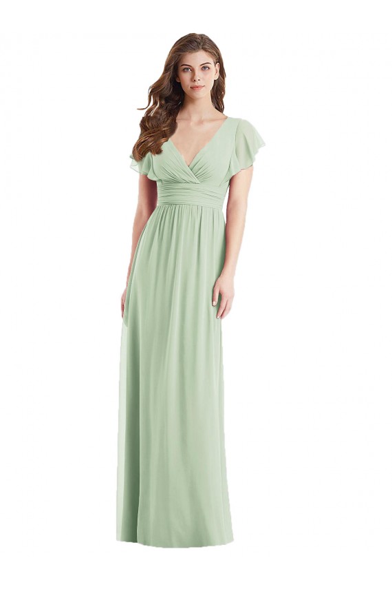 Open Back Soft Chiffon V-Neck Long Flutter Sleeves Bridesmaid Dress Southampton