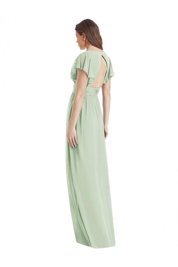 Open Back Soft Chiffon V-Neck Long Flutter Sleeves Bridesmaid Dress Southampton