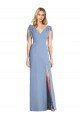 V-Back Dusty Blue Soft Chiffon V-Neck Long Sleeveless Bridesmaid Dress Southampton