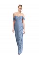 Low Back Dusty Blue Soft Chiffon Off the Shoulder Long Sleeveless Semi Formal Evening Dress / Bridesmaid Dress Southampton