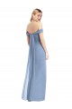 Low Back Dusty Blue Soft Chiffon Off the Shoulder Long Sleeveless Semi Formal Evening Dress / Bridesmaid Dress Southampton