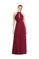 Open Back Burgundy Soft Chiffon Halter Neck Long Sleeveless Semi Formal Evening Dress / Bridesmaid Dress Southampton